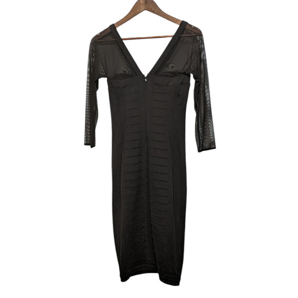 Tadashi Shoji Black Illusion Yoke Bandage Stretch Cocktail Evening Dress XS LBD - Picture 5 of 11